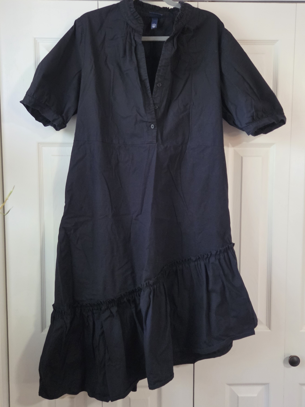 Scoop Black Cotton Poplin Asymmetrical Ruffle Shirt Dress, size L (12-14)